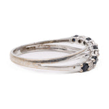 Anello vintage in oro bianco 9k con zaffiri e diamanti