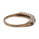 Anello vintage a veretta in oro giallo 9k con zaffiri e diamanti
