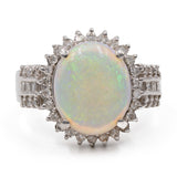 Anello vintage in platino con opale di 3,39ct e diamanti (0,46ctw)