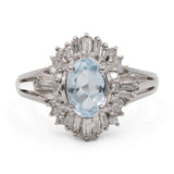 Anello vintage in platino 900 con acquamarina (0,65ct) e diamanti (0,35ctw)
