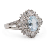 Anello vintage in platino 900 con acquamarina (0,65ct) e diamanti (0,35ctw)