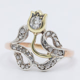 Anello antico in oro giallo e rosa 18K e argento con diamanti (0.40ctw ca.), anni ‘20