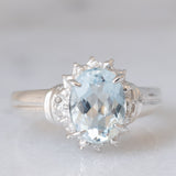 Anello a margherita vintage in platino con acquamarina (1ct) e diamanti, anni ‘70