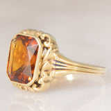 Anello da cocktail vintage in oro giallo 14K con quarzo citrino (1.80ct ca.), anni ‘40