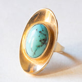 Anello vintage in oro giallo 18K con turchese, anni ‘70