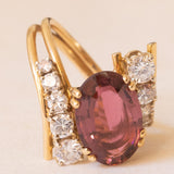 Anello bypass vintage in oro giallo 18K con tormalina rosa (4ct ca.) e diamanti di taglio brillante (0.90ctw ca.), anni ‘80