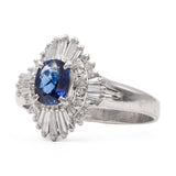 ANELLO A BALLERINA IN PLATINO CON ZAFFIRO (0.65CT) E DIAMANTI (0.65CTW), ANNI ‘90