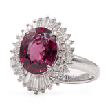 ANELLO A BALLERINA IN PLATINO 900 CON GRANATO NATURALE (3.86CT) E DIAMANTI (0.74CT)