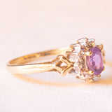 Anello a margherita vintage in oro giallo e bianco 9K con ametista (0.50ct ca.) e diamanti, anni ‘70
