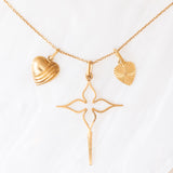 Collana francese vintage con catenina in oro giallo 18K e con tre ciondolo in oro giallo 18K