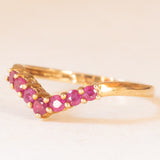 Anello a “V” vintage in oro giallo 9K con rubini sintetici (0.35ctw ca.), anno 2001