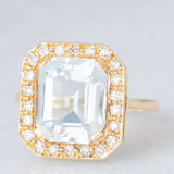 Anello a margherita vintage in oro giallo 14K con acquamarina (3.30ct ca.) e diamanti (0.22ctw ca.), anni ‘70