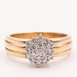 Anello a fascia e a fiore in oro giallo 14K con diamanti (0.40ctw ca.), anni ‘60/‘70