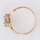 Anello contrarier con fiore in oro giallo 9K con tanzaniti (0.36ctw ca.) e diamante, anni ‘90