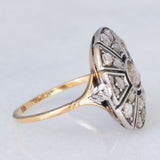 Anello antico in oro giallo 18K e argento con diamanti di taglio rosetta (1ctw ca.), primi del ‘900