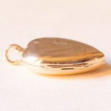 Ciondolo portafoto vintage a forma di cuore con lamina in oro giallo 9K su metallo, anni ‘50/‘60