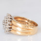 Anello a fiore vintage con fascia in oro giallo e bianco 14K con diamanti di taglio brillante (1ctw ca.), anni ‘70
