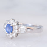 Anello a margherita vintage in platino con zaffiro (0.51ct) e diamanti (0.43ctw), anni ‘90