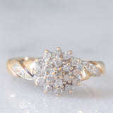 Anello a fiore vintage in oro giallo 9K con diamanti (0.25ctw ca.), anni ‘80