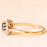Anello a margherita vintage in oro giallo 9K con zaffiro (0.70ct ca.) e diamanti (0.05ctw ca.), anni '70