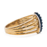 Anello vintage in oro giallo 9k con diamanti bianchi e blu