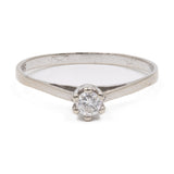 Anello solitario vintage in oro bianco 14k con diamante (0,15ct), anni '70
