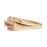Anello vintage in oro giallo 14k con rubini e diamanti (0,08ctw)