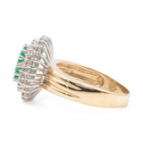 Anello vintage a margherita in oro giallo 14k con smeraldo (1.70ct) e diamanti (0.84ctw), anni '70