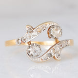 Anello Art Nouveau in oro giallo 14K e argento con diamanti di taglio rosetta (0.26ctw ca.), anni ‘10/‘20