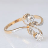 Anello Art Nouveau in oro giallo e bianco 14K con diamanti di taglio vecchia miniera (0.30ctw ca.) e di taglio rosetta, anni ‘20