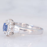 Anello a margherita vintage in platino con zaffiro (0.51ct) e diamanti (0.43ctw), anni ‘90