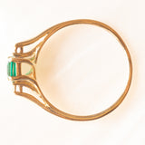 Trilogy vintage in oro giallo 9K con smeraldo sintetico (0.40ct ca.) e diamanti (0.02ctw ca.), anni ‘60/‘70