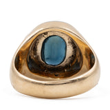 Anello vintage in oro giallo 18K con zaffiro (1ct ca.) e diamanti di taglio brillante (0.14ctw ca.), anni '70