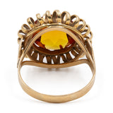 Anello vintage in oro giallo 18k con zaffiro arancione sintetico, anni '70