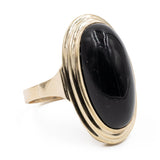 Anello da cocktail vintage in oro giallo 8K con onice, anni '70
