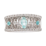 Anello a fascia vintage in platino con tormaline Paraiba (0.23ctw) e diamanti (0.40ctw), anni ‘2000