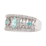 Anello a fascia vintage in platino con tormaline Paraiba (0.23ctw) e diamanti (0.40ctw), anni ‘2000