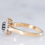 Anello a margherita vintage in oro giallo 9K con zaffiro (0.45ct ca.) e diamanti (0.10ctw ca.), anni ‘80