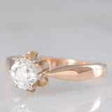 Solitario retrò in oro rosa 14K con diamante di taglio vecchia miniera (0.50ct ca.), anni ‘40