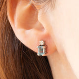 Orecchini vintage in oro bianco 18K con acquamarine (1ctw ca.) e diamanti di taglio brillante (0.16ctw ca.), anni ‘70/‘80