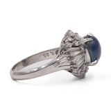 Anello vintage a ballerina in platino 900 con zaffiro stellato (4,59ct) e diamanti (0,85ctw)