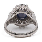 Anello vintage a ballerina in platino 900 con zaffiro stellato (4,59ct) e diamanti (0,85ctw)
