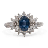 Anello vintage in platino 900 con zaffiro (1,13ct) e diamanti (0,61ctw)
