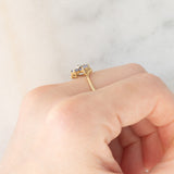 Anello contrarier con fiore in oro giallo 9K con tanzaniti (0.36ctw ca.) e diamante, anni ‘90