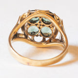 Anello vintage in oro giallo 14K con spinelli verdi sintetici (1.60ctw ca.), anni ‘60/‘70
