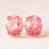 Orecchini punto luce vintage in oro giallo 9K con topazi rosa trattati (4ctw ca.)