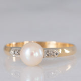 Trilogy antico in oro giallo 18K e argento con perla e diamanti di taglio rosetta, anni ‘10