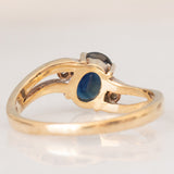 Anello vintage in oro giallo 9K con zaffiro (0.80ct ca.) e diamanti