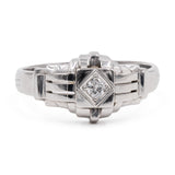 Anello solitario Art déco in oro bianco 18k con diamante (0,10ct), anni '30