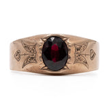 Anello vintage in oro rosa 8k inciso con granato